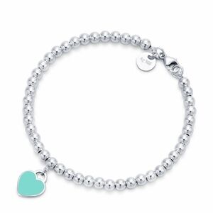 Tiffany & Co. Silver Beaded Bracelet with Blue Heart Charm